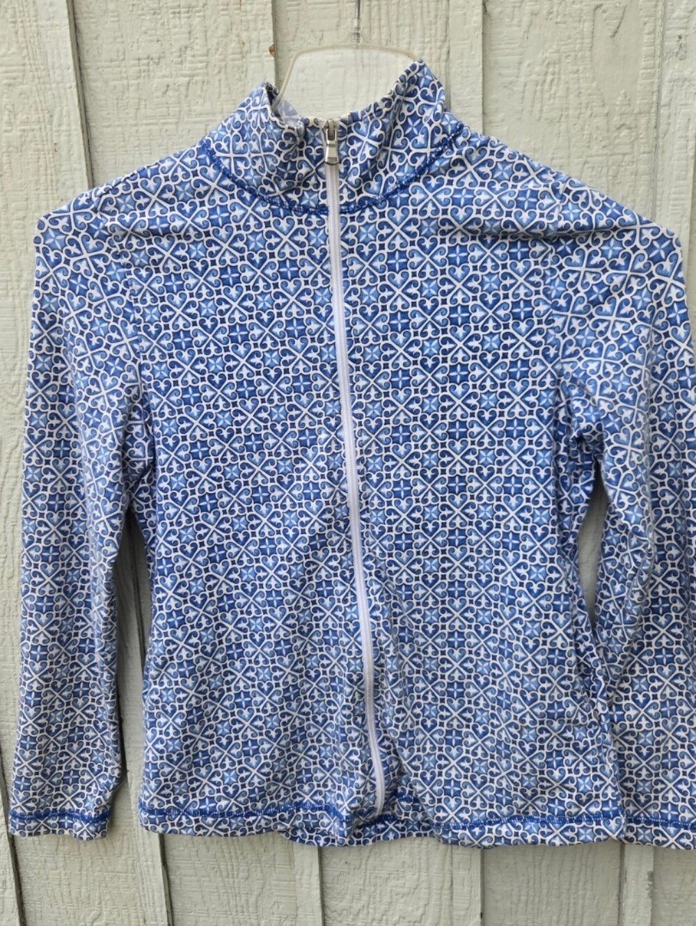 Talbots Hello Saturday Blue Tile Print Full Zip Athletic Jacket Petite P